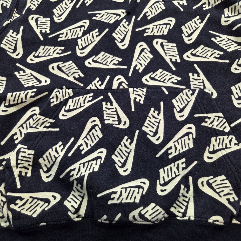 Nike Hoodie Mens Large Black Yellow Neon All Over Print Logo Pullover Fleece - Picture 3 of 8